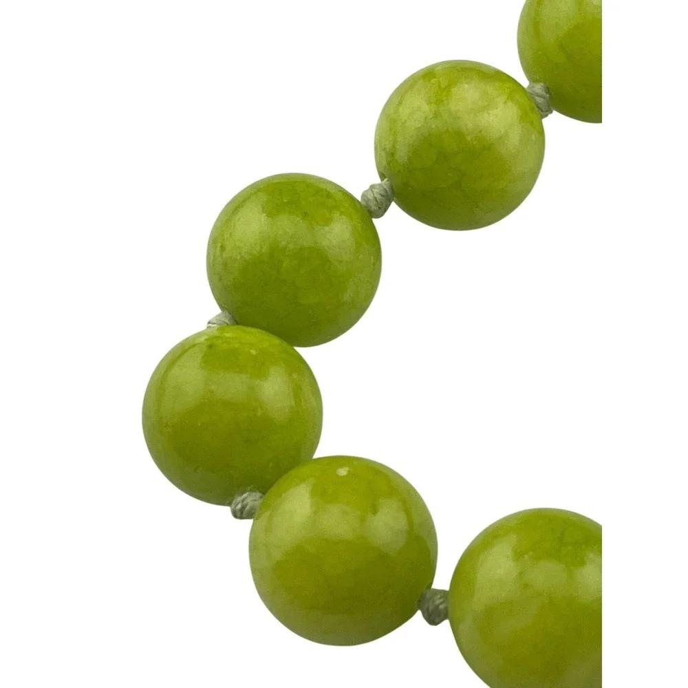 Statement Bead Necklace green chalcedony hand knotted runway jewelry 925‎ clasp